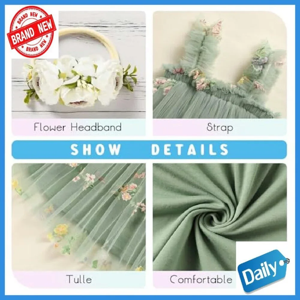 Toddler Girl Tutu Dress Sleeveless Floral Tulle Princess Dress with Headband